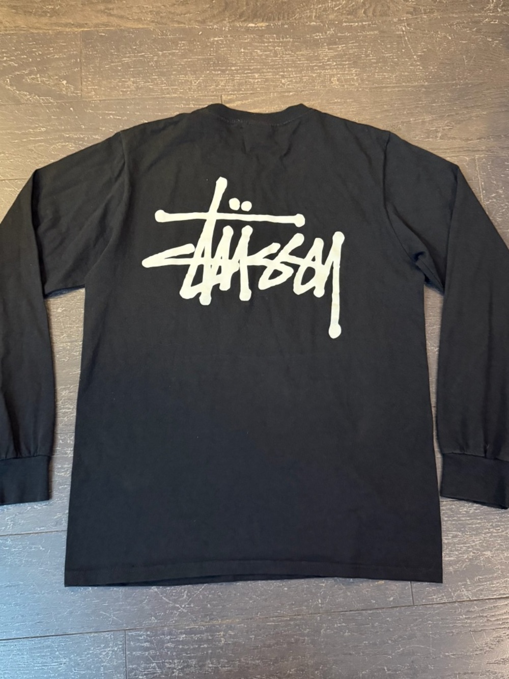 Stussy Basic Logo Black Long Sleeve T-Shirt SMALL White Graphic top classic